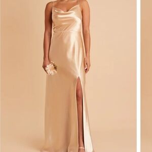 Birdy Grey Lisa Long Dress in Shiny Satin Gold